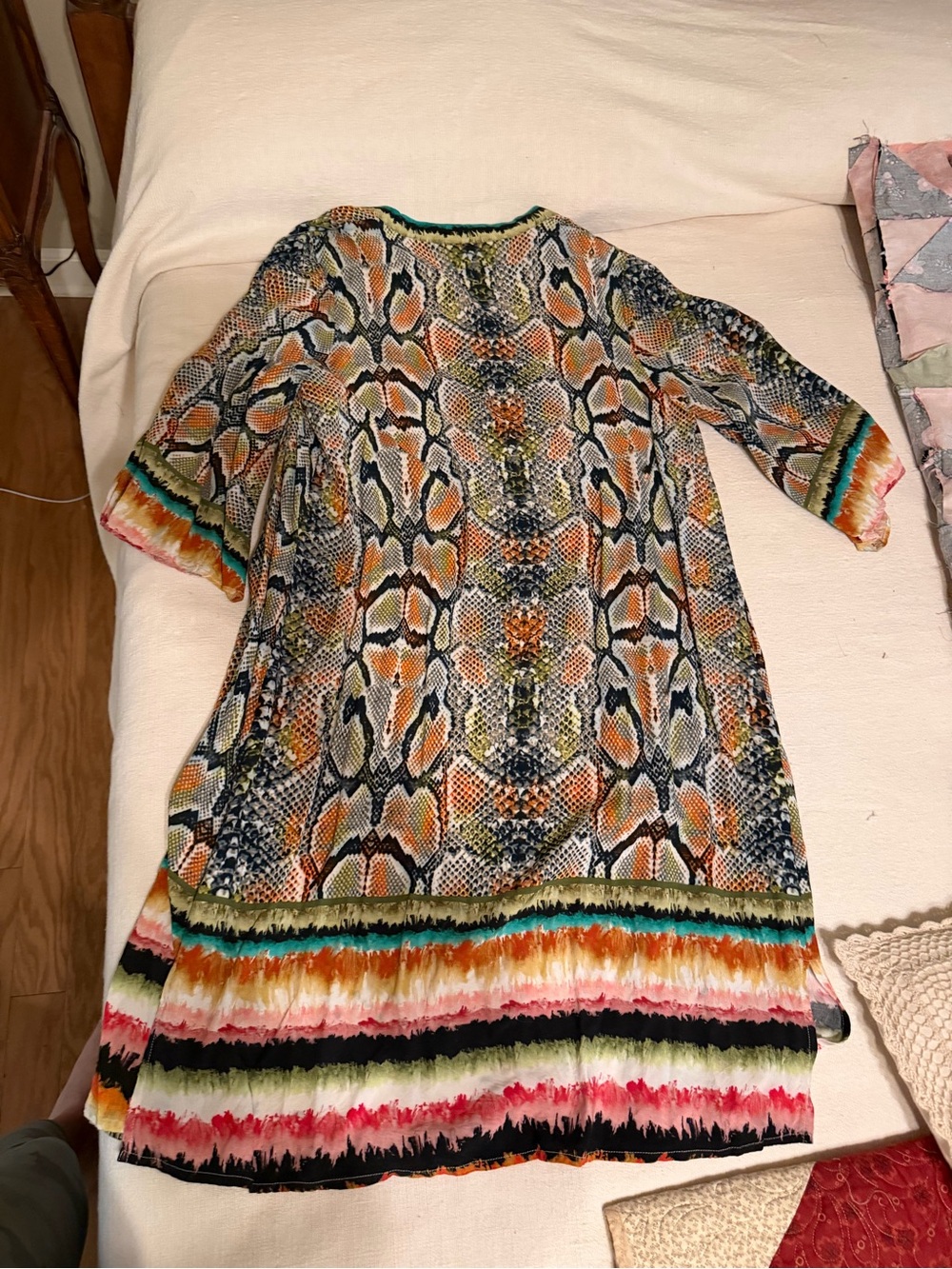 Anthropologie Multicolor Snake-Print Open Cardigan with Teal Trim - Picture 2 of 3